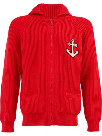 Gucci Anchor-appliquéd Cotton-blend Cardigan In Red
