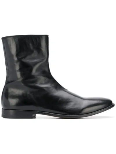 Alexander Mcqueen Washed Leather Ankle Boots In Black