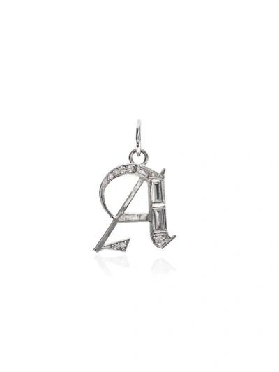 Foundrae 18k White Gold Baby A Initial Diamond Charm In Metallic