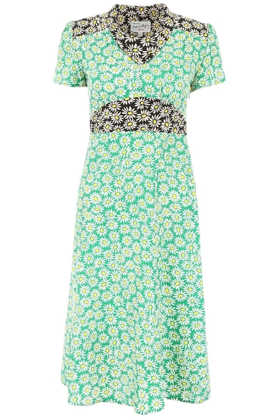 Hvn Daisy Print Morgan Dress In Green,white,black