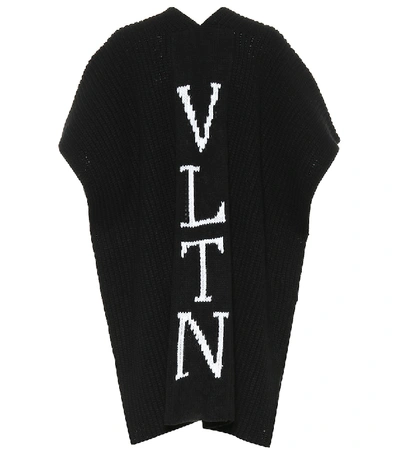 Valentino Intarsia Logo Wool Knit Maxi Cardigan In Black