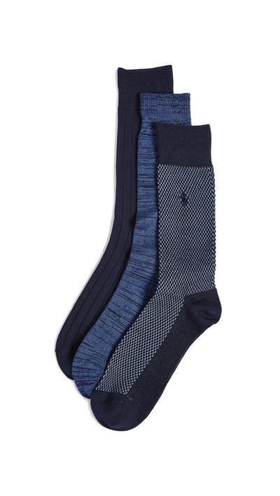 Polo Ralph Lauren Supersoft Bird's Eye Assorted 3-pack Socks In Navy