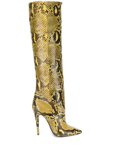 Saint Laurent Abbey Python Knee Boots In Yellow
