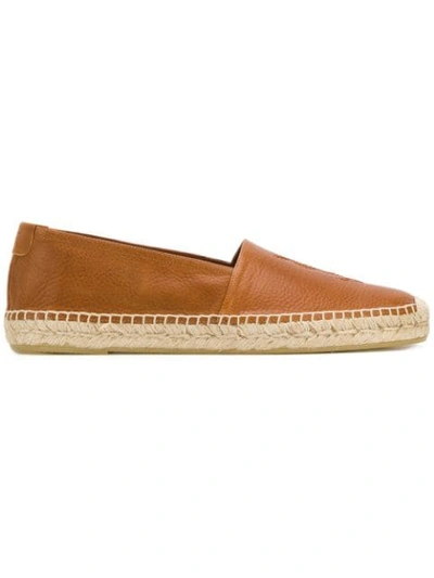 Saint Laurent Logo Embroidered Espadrilles In Brown