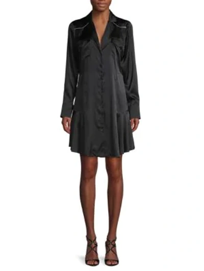 A.l.c Notch-collar Silk-blend Shirtdress In Black