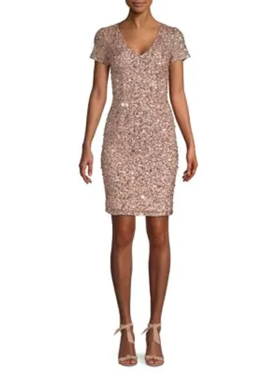 Adrianna Papell Embellished Sheath Dress In Rose Gold