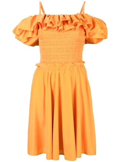 Nicholas Ruffle Bustier Dress In Orange