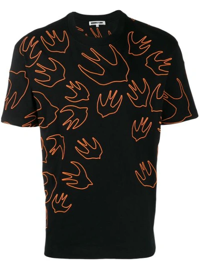 Mcq By Alexander Mcqueen Mcq Alexander Mcqueen Black And Orange Embroidered Swallow T-shirt In 1000 Black
