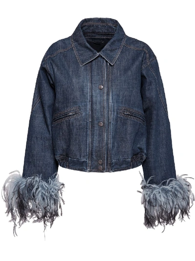 Prada Denim Jacket With Feathers - Blue