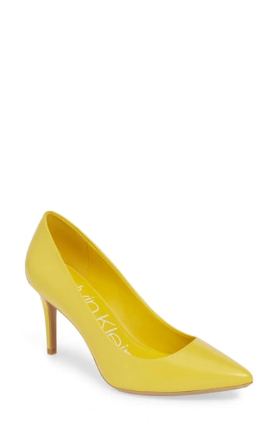 Calvin Klein 'gayle' Pointy Toe Pump In Lemon Leather