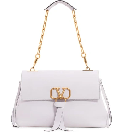 Valentino Garavani V-ring Leather Shoulder Bag In Bianco Ottico/ Bianco Ottico