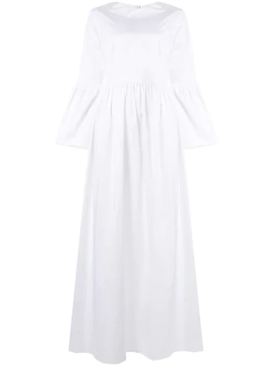 The Row Gathered Stretch-cotton Poplin Maxi Dress In White