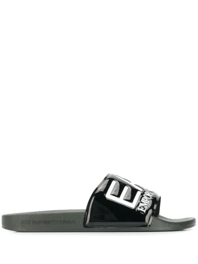 Ea7 Logo Rubber Slide Sandals In Black