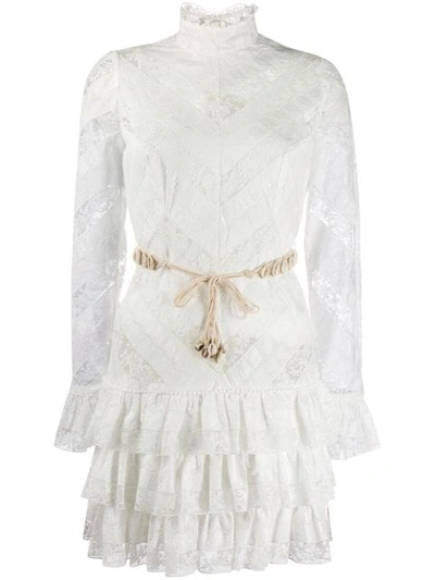 Zimmermann Lace Panel Tiered Dress In White
