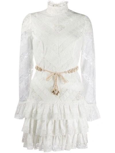 knee length dresses for ladies White cotton lace button midi dress SELF PORTRAIT Bianco