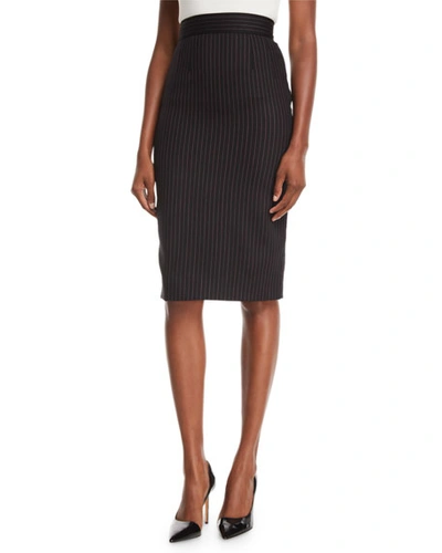 Dolce & Gabbana Tubino High-waist Pinstripe Pencil Skirt, Black/pink