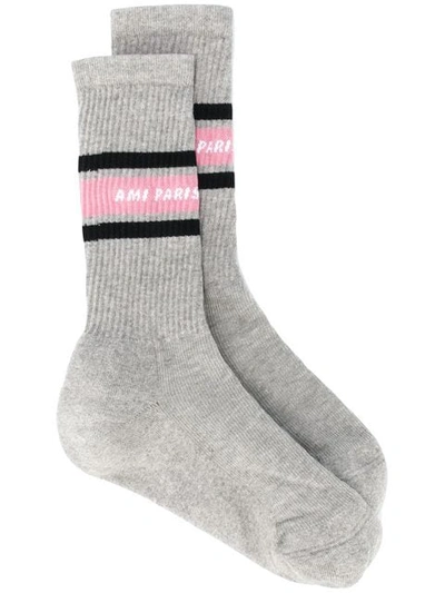 Ami Alexandre Mattiussi Ami Paris Striped Socks In Grey