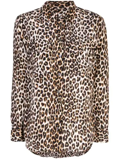 Equipment Leopard Print Fitted Blouse In Black