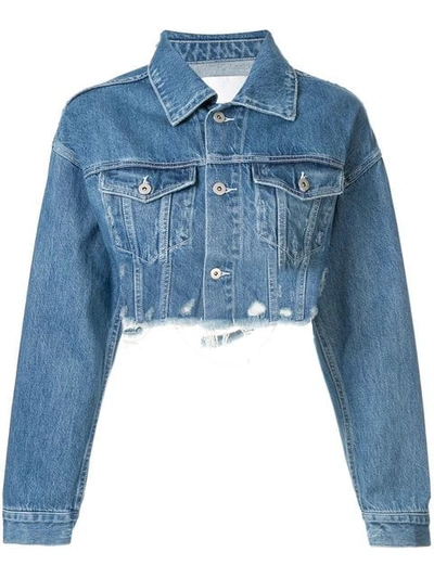 Ground Zero Distressed Cropped Denim Jacket In Blue