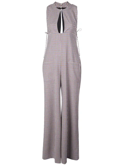 Rosie Assoulin Checked Wool-blend Wide-leg Jumpsuit In Brown