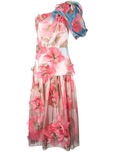 Peter Pilotto One Shoulder Floral Embroidered Dress In Pink