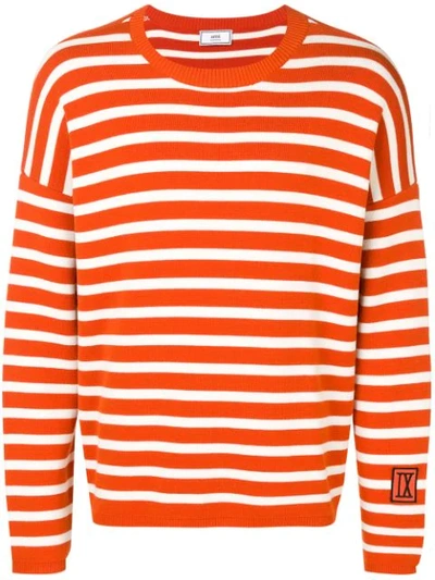 Ami Alexandre Mattiussi Stripe-pattern Logo-patch Jumper In Orange