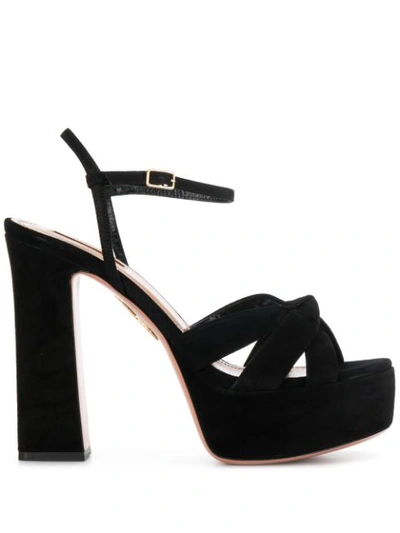 Aquazzura Baba Plateau 125 Suede Platform Sandals In Black