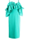 Edeline Lee Ruffled Cold Shoulder Dress In Green