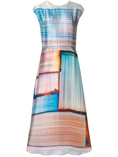 Poiret Abstract Stripe Satin Dress In Multicolour