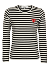 Comme Des Garçons Play Comme Des Garcons Play Black And White Striped Heart Patch T-shirt In Blue