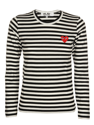 Comme Des Garçons Play Comme Des Garcons Play Black And White Striped Heart Patch T-shirt