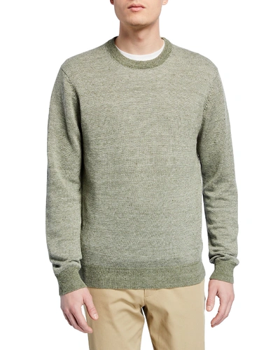 Vince Men's Birdseye Crewneck Pullover Sweater In Sage Green/off Wh