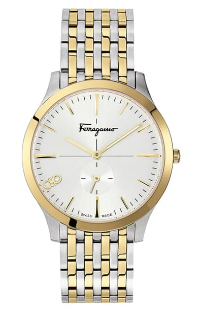 Ferragamo Men's Slim Gent Two-tone Bracelet Watch In Gold/ Silver Sunray