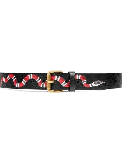 Gucci Men's Gg Supreme Snake-print Belt In Black Multi/black