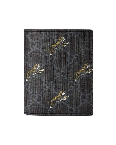 Gucci Men's Gg Supreme Tiger-print Wallet In Black
