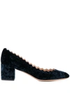 Chloé Women's Lauren Scalloped Block-heel Pumps In Blue
