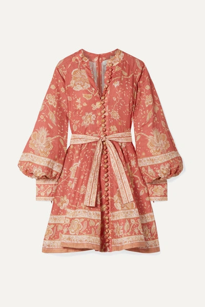 Zimmermann Veneto Border Paisley-print Linen Mini Dress In Red Paisley