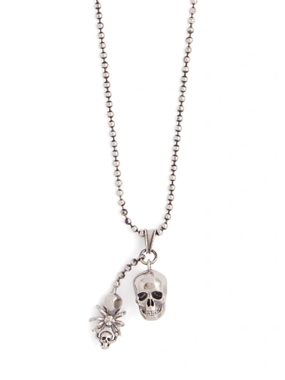 Alexander Mcqueen Spider And Skull Silver-toned Necklace