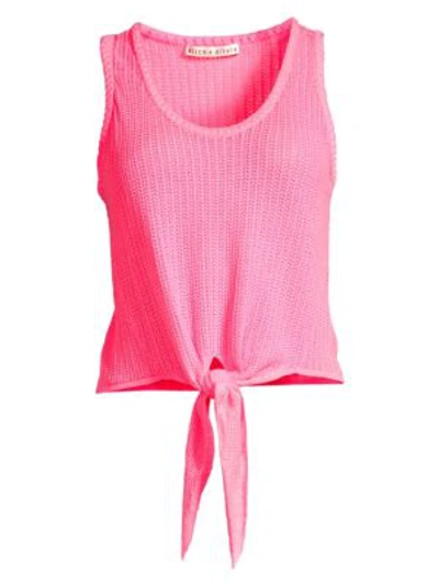 Alice And Olivia Alice + Olivia Jacinda Pointelle Tie-front Top In Hot Pink
