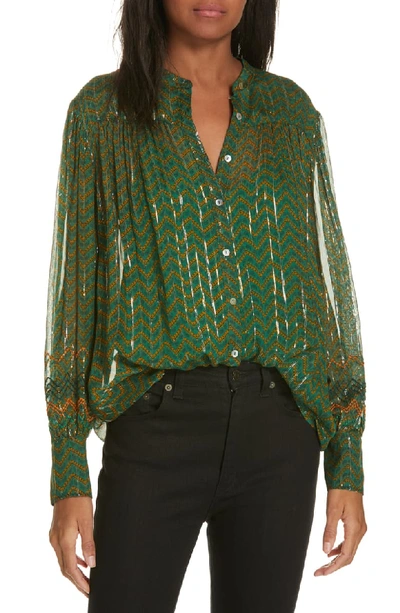 Ba&sh Wize Metallic Herringbone Print Blouse In Vert | ModeSens