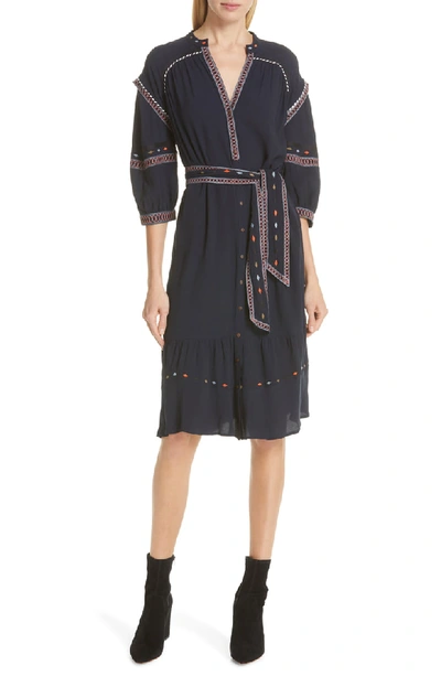 Ba&sh Patty Embroidered Midi Dress In Bleunuit