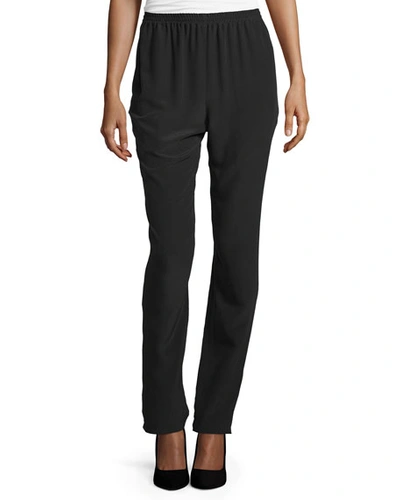 Eskandar Slim-leg Silk Trousers, Black