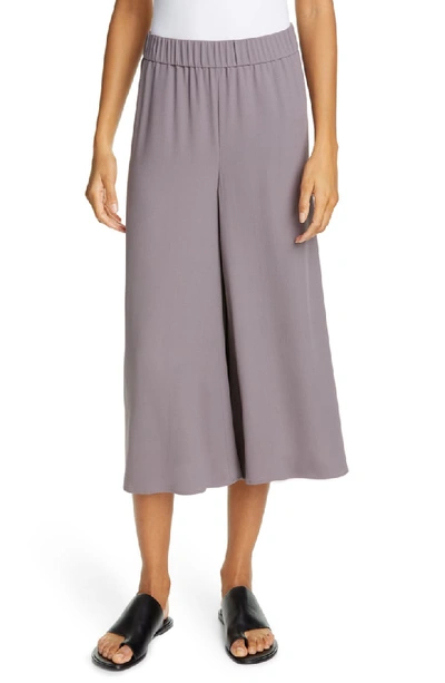 Eileen Fisher Petite Wide-leg Cropped Silk Crepe Pull-on Pants In Luna