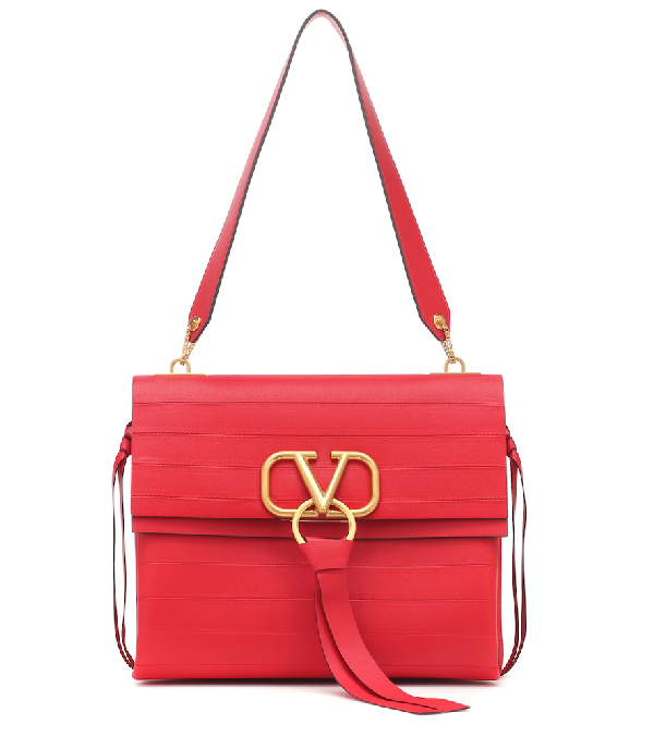 Valentino Garavani Medium V-ring Leather Shoulder Bag In Red | ModeSens