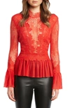 Bardot Francesca Lace Blouse In Fire Red
