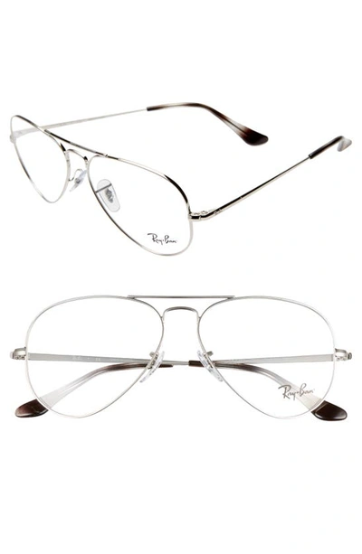 Ray Ban 55mm Aviator Optical Glasses In Silver/ Clear
