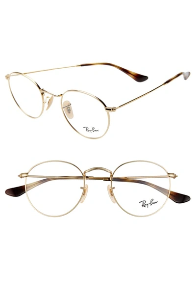 Ray Ban Ray-bay 47mm Round Optical Glasses In Gold/ Clear
