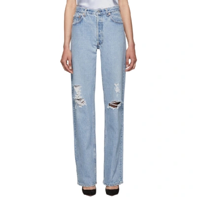 Re/done Cropped Distressed High-rise Straight-leg Jeans In Bleach Destroy
