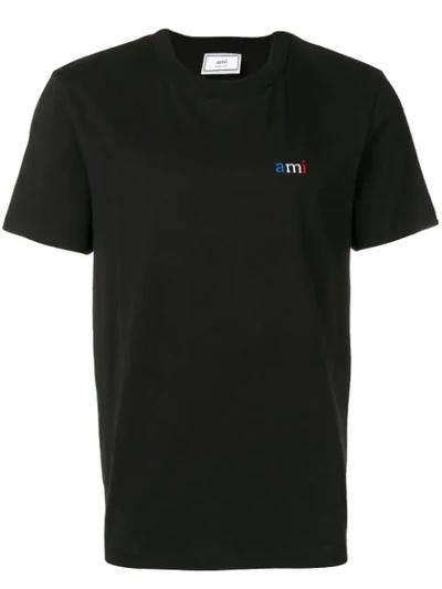 Ami Alexandre Mattiussi Crewneck Tee With Blue White Red Embroidery In Black