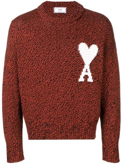 Ami Alexandre Mattiussi Ami De Coeur Intarsia Mouline Oversize Crewneck Sweater In Red